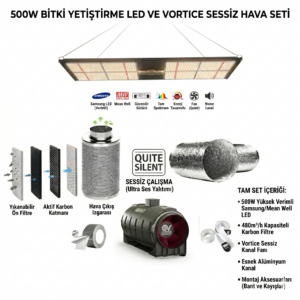 500W Full Spectrum Grow LED ve 480m³ Karbon Filtre Seti